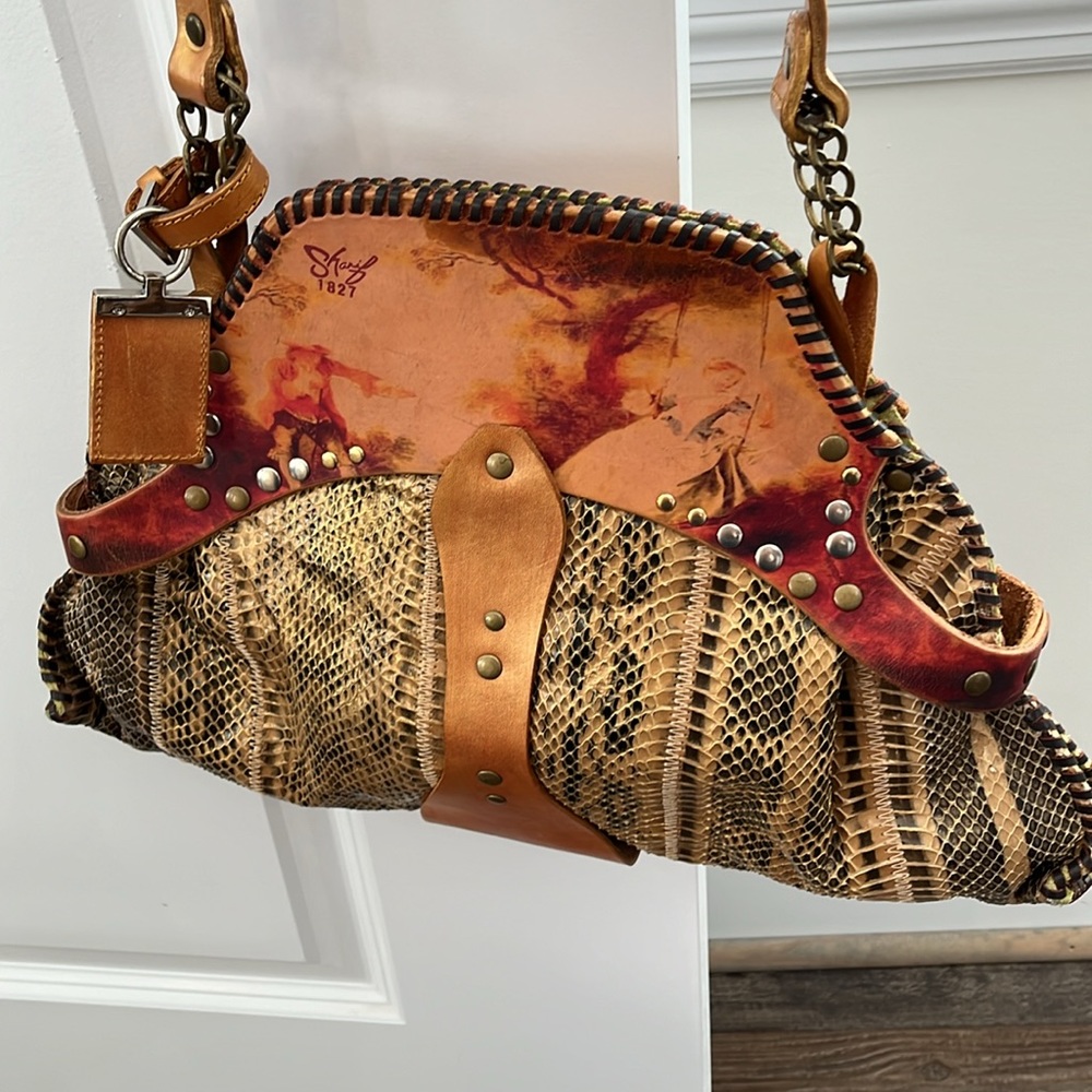 Sharif Vintage Handpainted Snakeskin Leather Handbag - Picture 3 of 8